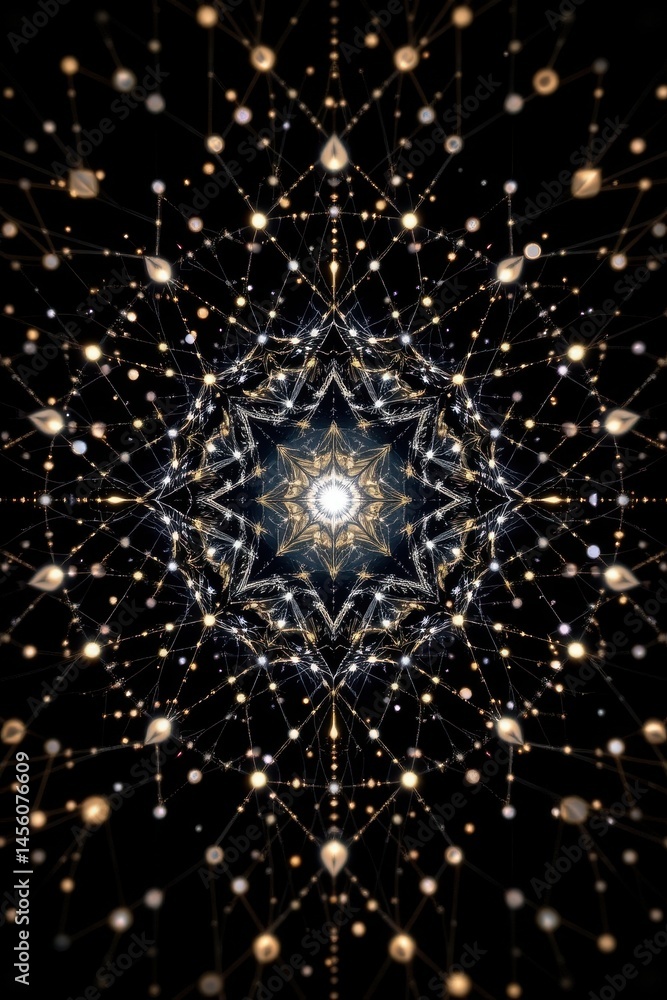 Poster a mesmerizingly intricate geometric pattern emerges from the interconnected dots and lines, creating
