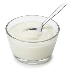 Photograph of a glass filled with sour cream, isolated on a white background. Studio lighting, clean presentation, ideal for food packaging, dairy concepts, and recipe illustrations.