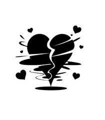 Calligraphic love heart sign. Vector Romantic illustration symbol join, passion and wedding. Calligraphy Design flat element of valentine day. Template for t-shirt, card, invitation
