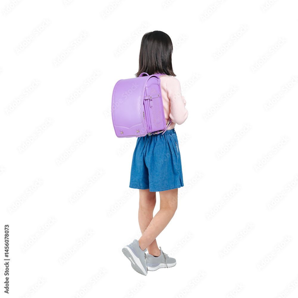 Aufkleber ランドセルを背負って歩く小学生の女の子の後ろ姿　手作業で精密に切り抜いた背景透過全身写真png
