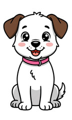 Naklejka premium Cute Cartoon Dog, White with Brown Ears, Pink Collar, Transparent Background