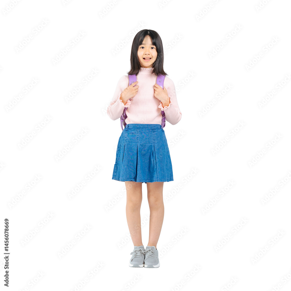 Aufkleber ランドセルを背負った小学生の女の子　手作業で精密に切り抜いた背景透過全身写真png