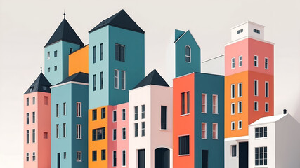 Vector Illustration of Old Town in the Morning – Vintage Cityscape Art


