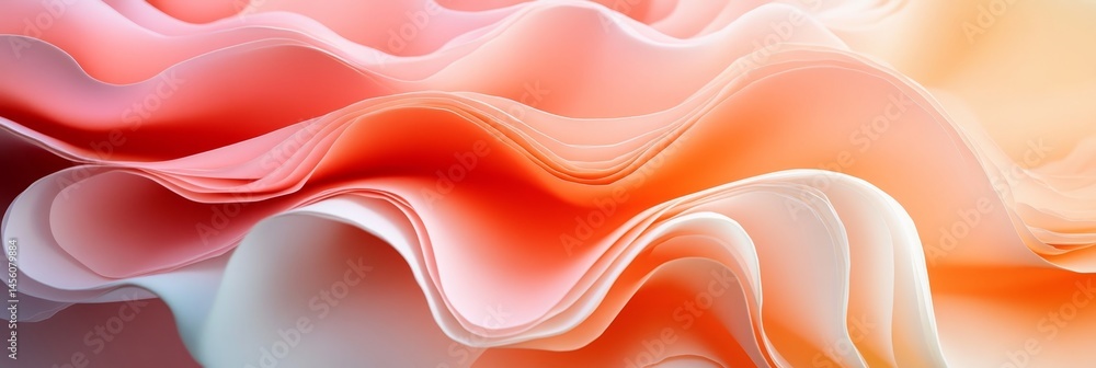 Poster abstract background of flowing, layered waves of peach and coral paper folds on a soft gradient