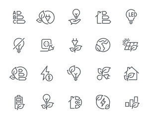 Editable Vector Icon Set in Line Style on Energy Saving and Sustainability Theme