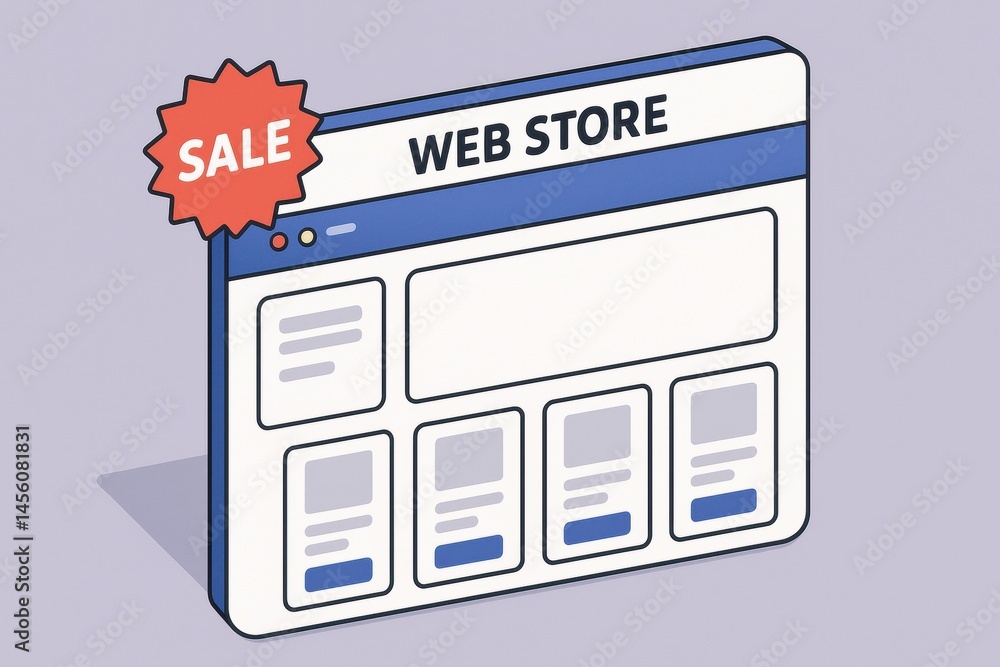 Poster web store with sale announcement showcasing product sections and limited time offer for online shopp