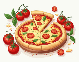 Cheesy Pizza  – Hand Drawn Food Vector