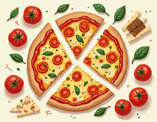 Cheesy Pizza  – Hand Drawn Food Vector