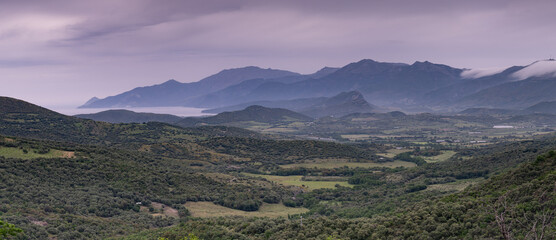 Panoramic view of the Plaine du Nebbiu, in the North of Corsica, France