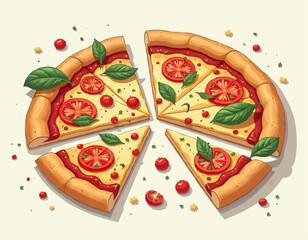 Cheesy Pizza  – Hand Drawn Food Vector