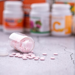 Variety of medicines and drugs.Medicine and healthcare concept.Variety of medicines and...