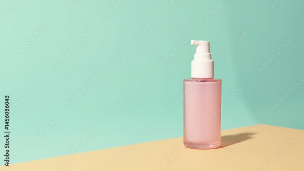Poster skinimalism. empty pink bottle. isolated background, copyspace.. single empty bottle sits on barren 
