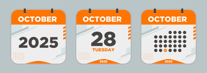 Calendar design vector. October. 2025 28 day. The concept of waiting for an important date. Day calendar with date October 28. Cheklist day calendar. Vector illustration.