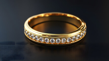 Elegant gold band with small diamonds, isolated on dark background, showcasing luxury and sophistication