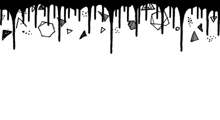 Dripping Black Paint: A stark black paint drips with geometric shapes, conveying a modern aesthetic. This graphic exudes a bold, artistic expression and the fusion of chaos and order.