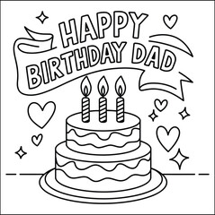Happy Birthday Dad Cake Coloring Page Illustration