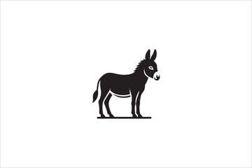 Silhouette of a donkey standing, isolated on white background. Simple black vector illustration, ideal for icons, logos, farm animal themes, or educational designs.