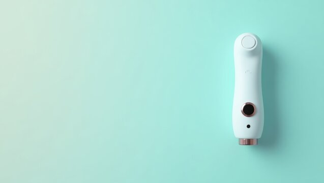 Skin Tightening Device. White digital thermometer on pastel blue backg