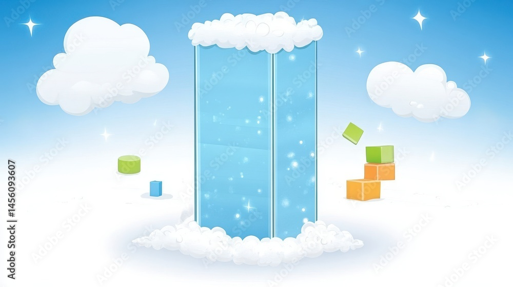 Poster digital infrastructure in the clouds modern technology for business with creative game blocks in the