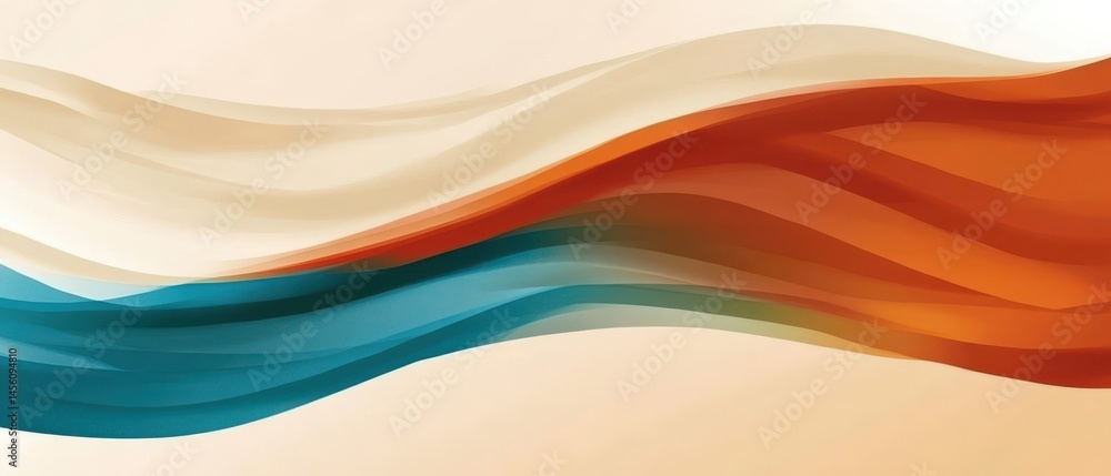 Poster abstract flowing waves background in teal, orange, and beige, creating a dynamic and modern design f