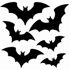 Flying Halloween Bat Silhouettes in Black and White