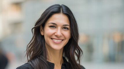 Obraz premium Smiling multicultural woman in a portrait, radiating warmth and diversity