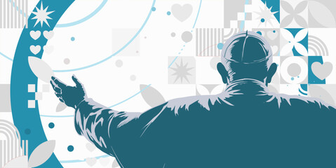 Blessing pope seen from behind, papal election, conclave – banner, poster, vector illustration