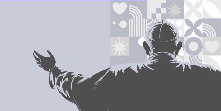 Blessing pope seen from behind, papal election, conclave &ndash; banner, poster, vector illustration