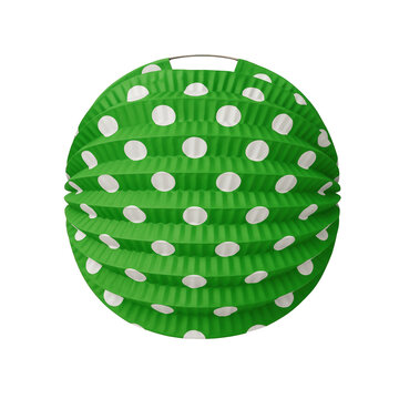 Traditional green paper lantern with white polka dots used as decoration during Seville April Fair isolated on a white background.