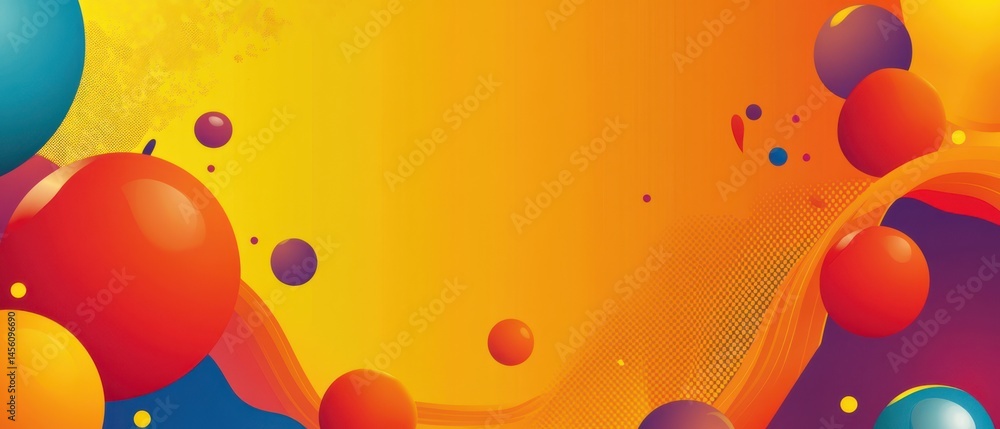 Poster vibrant abstract background with colorful spheres and halftone pattern, creating a dynamic and moder