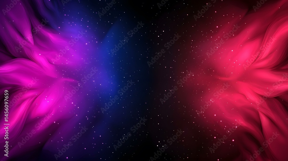 Poster the image contains a dark background with a nebula-like effect showing swirling pink and purple hues