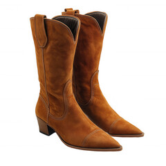 Shop stylish women's brown suede cowboy boots western fashion footwear on transparent background