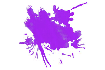 Purple watercolor stains, ink splashes, paint drops set on transparent background.