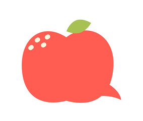 Speech bubble balloon Icon red,  Apple blank bubbles, Fruits talk bubble, Communication symbol, Message logo, Cartoon sign, Vector illustration