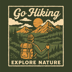 Hiking Adventure with Mountain View and Nature Exploration Graphic