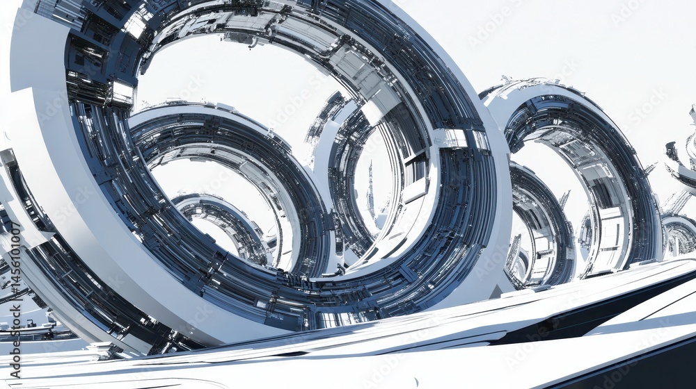 Poster futuristic circular structures a monochromatic futuristic cityscape design abstract technological sc