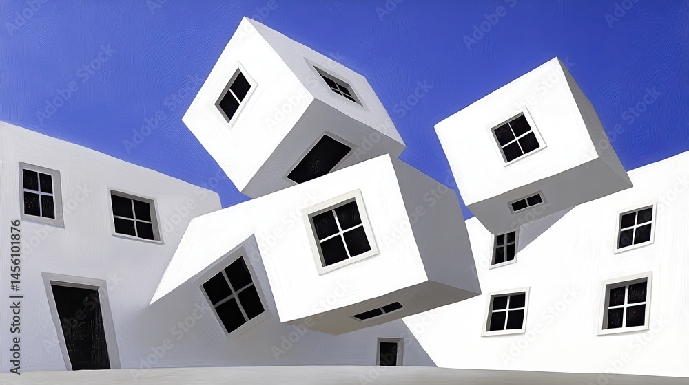 Poster abstract minimalist architecture cubic structures against azure sky contemporary geometric design in