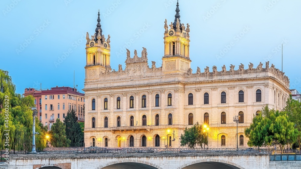 Poster scenic view of palazzo senatorio at dusk capturing the timeless elegance of roman architecture again