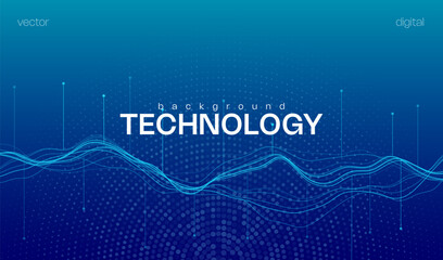 Ai blue tech abstract background with wavy lines, digital particles and cyber tech vibes, ideal for web banners and hi-tech concepts.