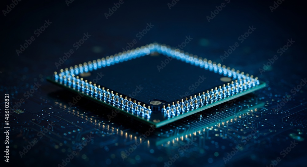 Aufkleber close-up of computer chip on circuit board with pins