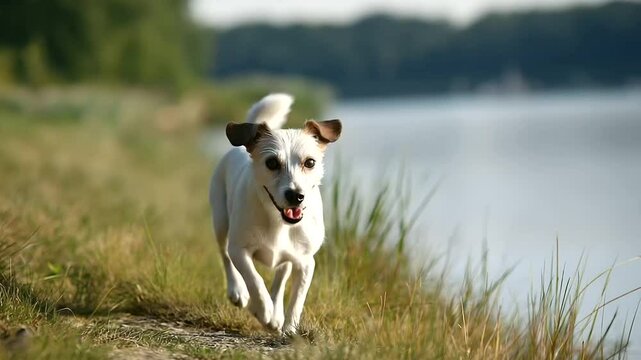 Jack Russell Terriers Running in a Sunny Grassy Field