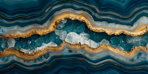 Fototapeta premium Luxury Navy Blue And Gold Marble With Emerald And White Quartz Geode, Abstract Texture Background
