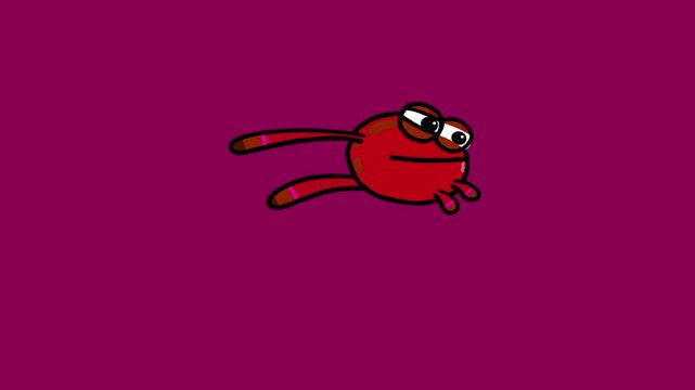 Red frog cartoon leaping in place outline isolated. Animal character on color background ood for any project for children about nature.