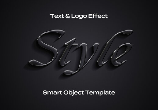 Chrome Transparent Black Text Logo Style Effect Mockup Logotype Template Shape