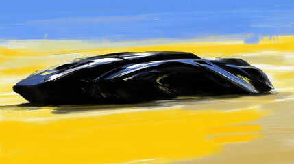 Obraz premium Abstract oil slick on sandy beach illustration depicting environmental pollution and ecological hazard with vibrant yellow and blue hues