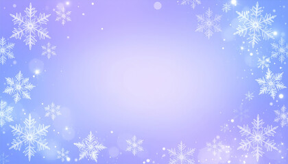 Magical frost effect with sparkling snowflakes in icy blue and lavender tones creates serene winter background. This enchanting scene evokes sense of wonder and tranquility