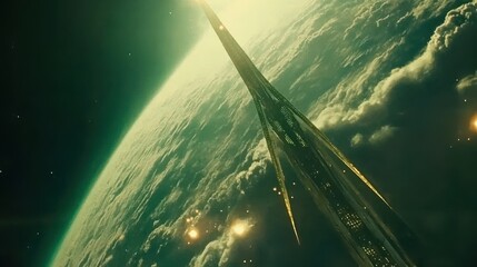 Orbital construction above earth a futuristic space station project a celestial engineering masterpiece with stunning cosmic architecture