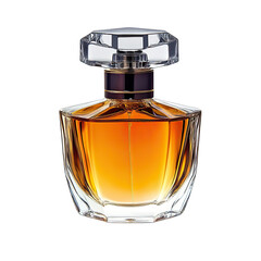 Perfume Bottle, Crystal Cap and Glass Container, Amber Liquid, Transparent Background