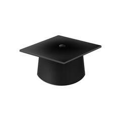 Realistic Black graduate cap. 3D Graduation Doctoral hat.
