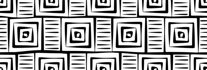 Black geometric square on white background. Seamless pattern.